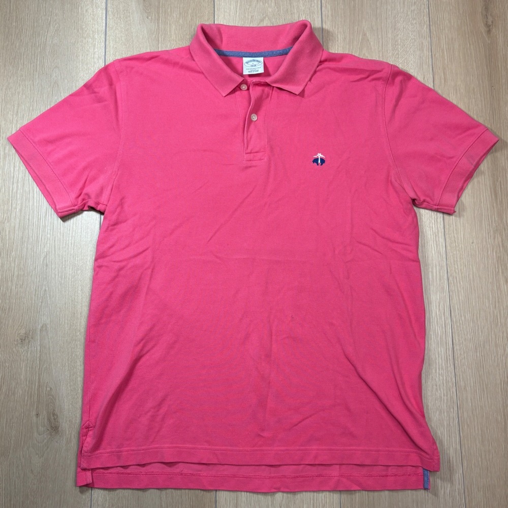 Brooks Brothers 1818 Performance Polo Shirt Large Slim Fit Pink Cotton Pique